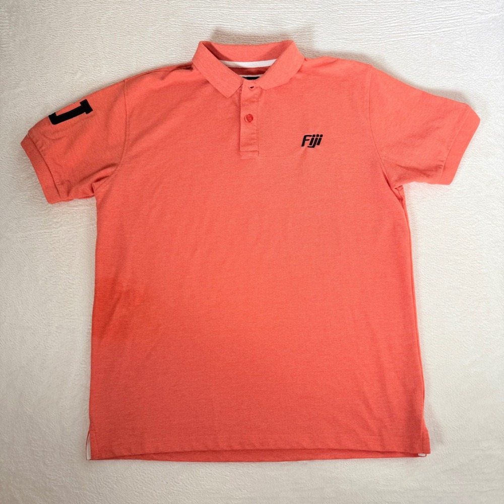Phi Gamma Delta FIJI Mens Pique Polo Shirt Neon Coral Salmon Orange Varsity 2xl
